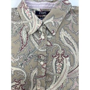 Chaps Women's Tan Paisley 100% Cotton No Iron Button Up Preppy Shirt Size Large